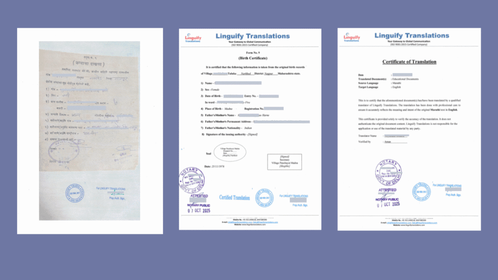 Marathi Birth Certificate Translation